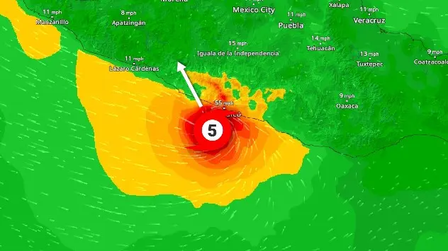 WindRadar showing Category 5 Hurricane Otis