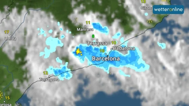 Im WetterRadar ist am Montag etwas Regen bei Barcelona zu sehen. 