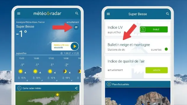 Retrouvez notre bulletin météo neige et montagne sur l'application