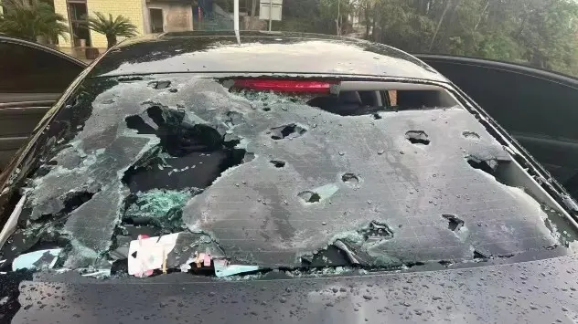 Hail damaged windshield