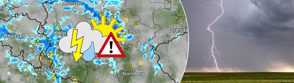 WetterRadar zeigt Schauer und Gewitter am Donnerstag sowie Foto eines Gewitters