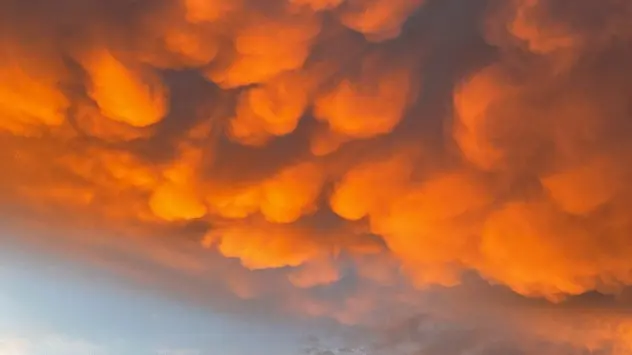 Mammatus clouds at sunrise in Boise, Idaho.