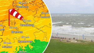 WindRadar für Sonntagnachmittag und Webcam-Bild aus Norderney (c) foto-webcam.eu