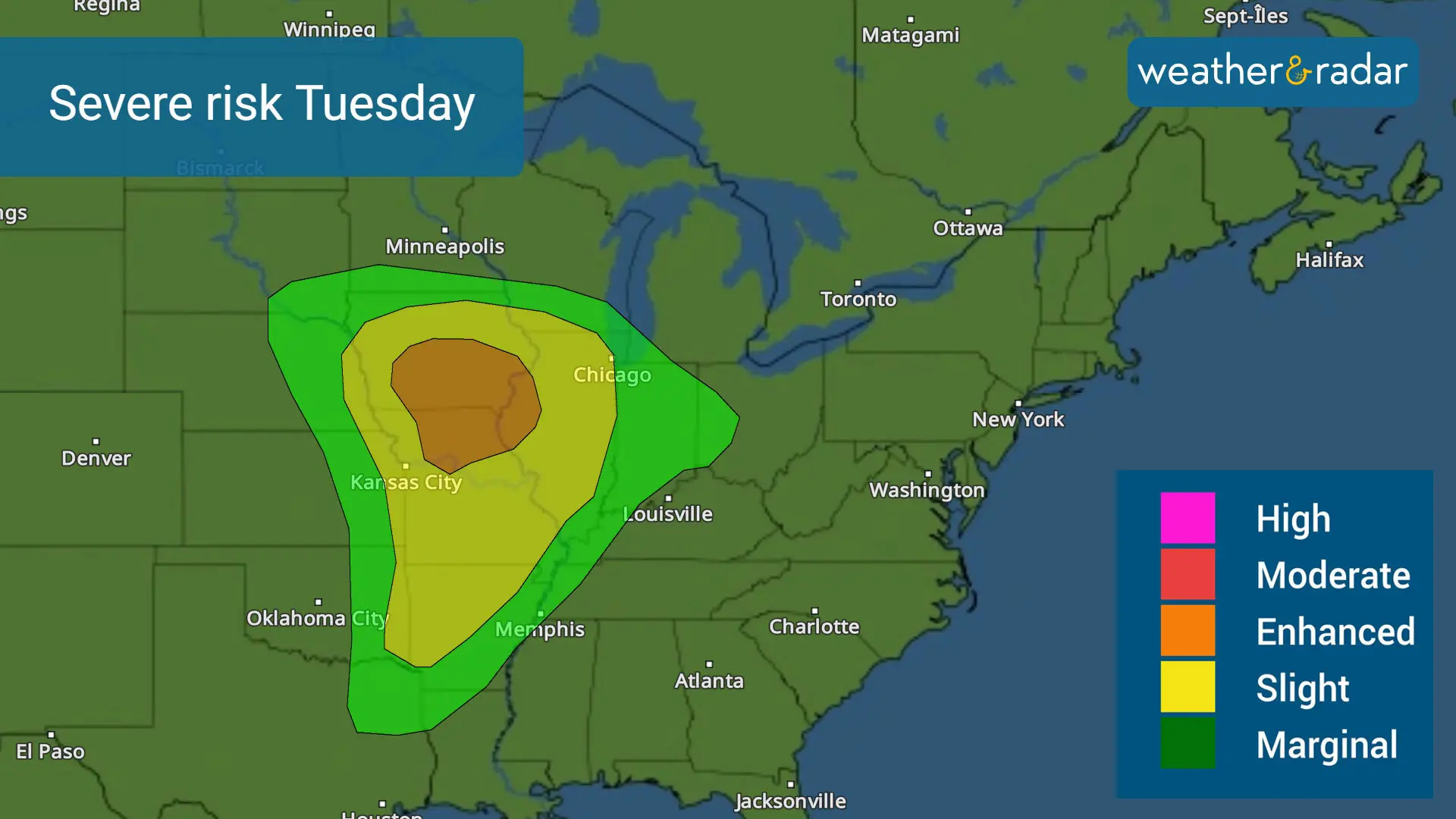 Severe weather risk on Tuesday.