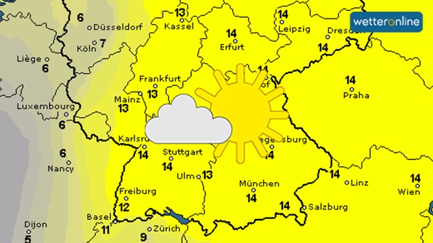 Karte mit der Sonnenscheindauer am Dienstag