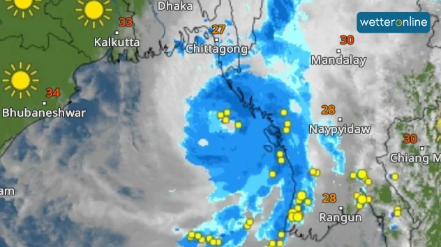 WetterRadar zeigt Wolkenspirale des Zyklons