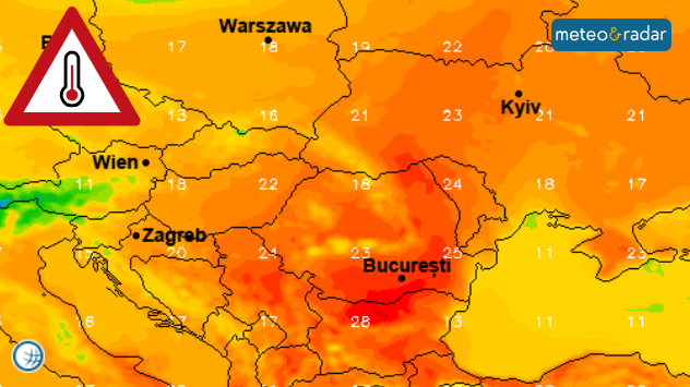 Temperaturile maxime estimate de modelul european ECMWF pentru marți, 2 aprilie.