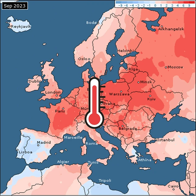 Temperatura u septembru u Evropi