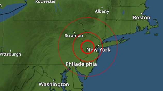 Karte mit Epizentrum des Erdbebens bei New York
