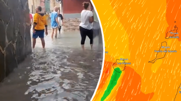 El temporal marítimo anegó algunas localidades costeras en Canarias. 