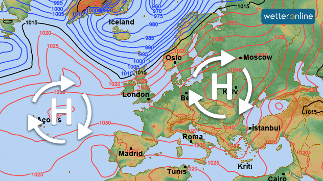 Eine Hochdruckzone liegt über vielen Teilen Europas und sorgt viel Sonnenschein.
