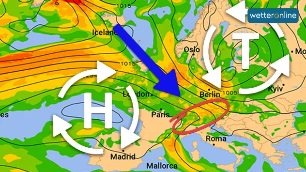 Windkarte mit Druckgebilden für Mitte nächste Woche