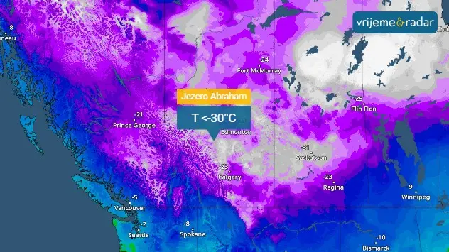 Abrahama, Alberta pokrajina, temperatura -30°C