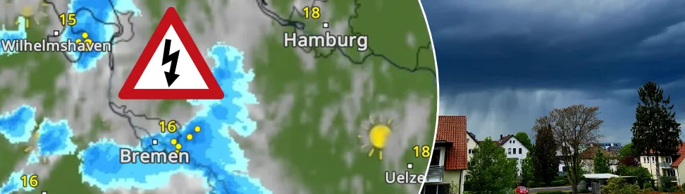 WetterRadar zeigt Gewitter im Nordwesten (c) Bild rechts: Bielefeld-Fotos Uwe Schmale via WetterMelder Deutschland