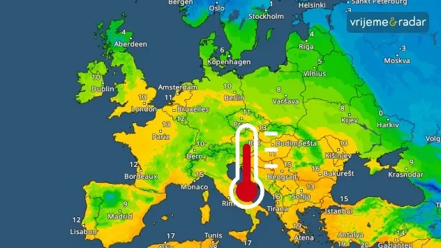Nisu samo na Balkanu temperature iznad 0°C: Veći dio Europe, osim sjevera i istoka, je ugostio pozitivne vrijednosti temperature.