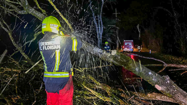 Feuerwehren müssen zahlreiche Straßen von umgestürzten Bäumen befreien. Auch Dächer werden durch den Sturm abgedeckt.