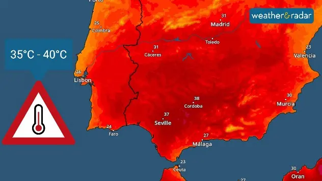 Temperature Radar of southern Spain showing high temperatures