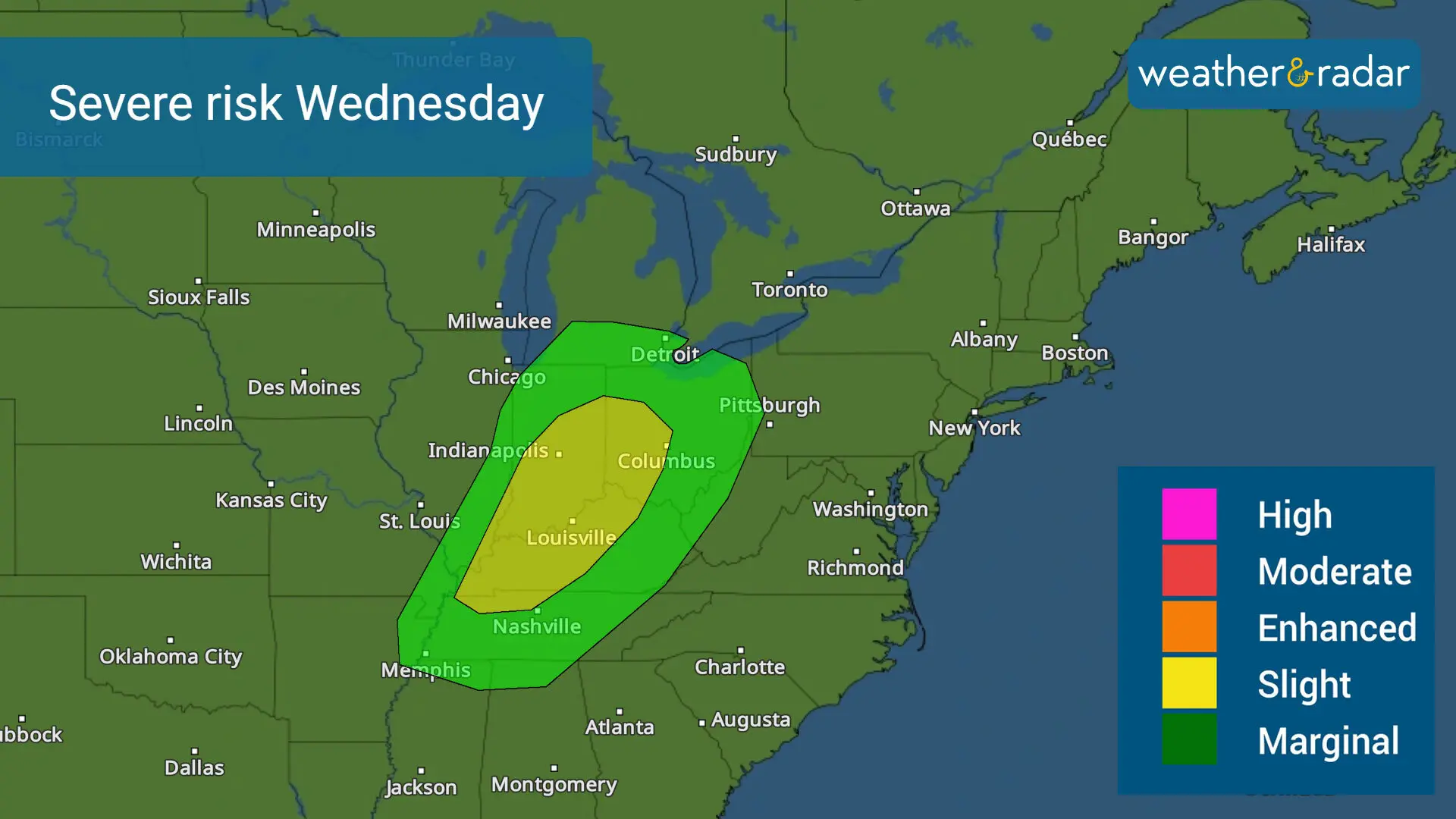 Severe weather risk on Wednesday loses its punch and moves of the Ohio Valley.