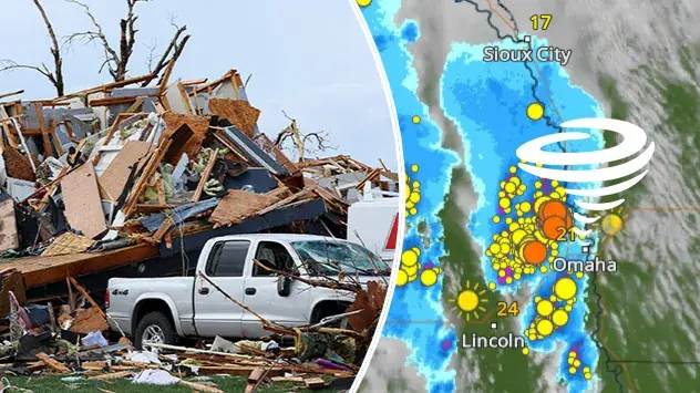 Tornadoschäden in Nebraska/USA und WetterRadar