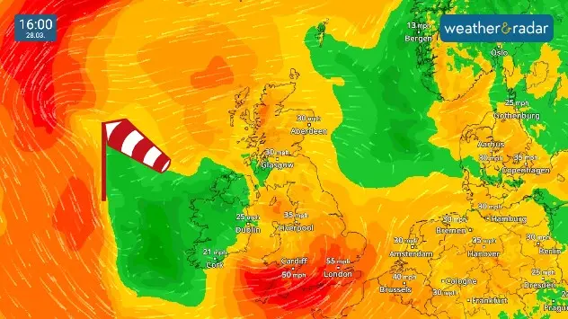 Very strong winds on the WindRadar for Thursday 28th March.
