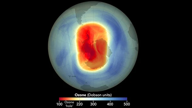 Vedere de la NASA a găurii de ozon din Antarctica din 2023, la cea mai mare extindere, pe 21 septembrie.