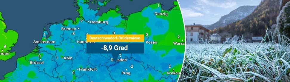 TemperaturRadar: Es gibt in den frühen Morgenstunden verbreitet Frost in Deutschland.