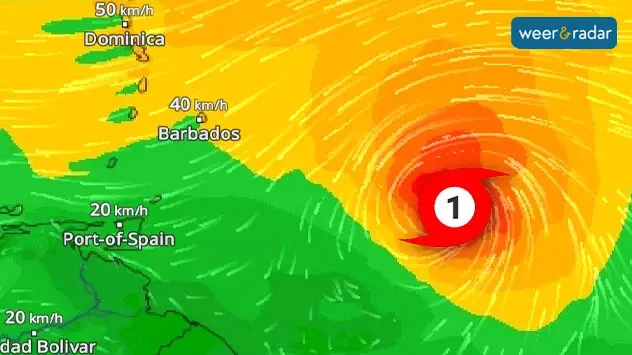 WindRadar: Orkaan Beryl raast op het Caribisch eiland Barbados af. 