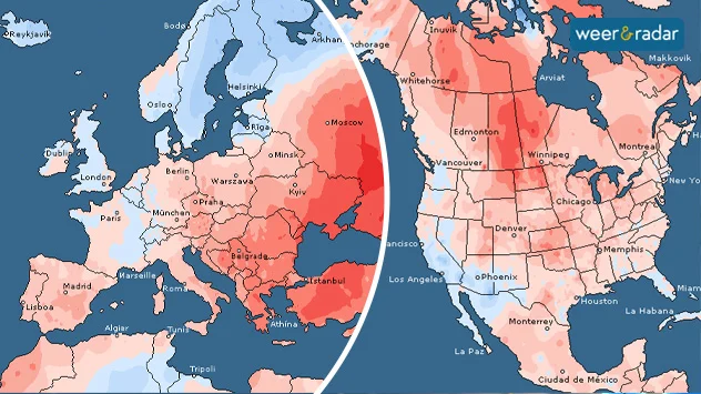 Temperatuurafwijkingen april 2024. Zowel Europa als Noord-Amerika beleefden de op één na warmste april ooit.