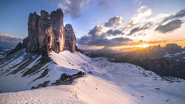 Sonnenuntergang an den Drei Zinnen in den Dolomiten