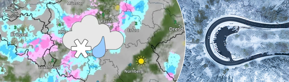 WetterRadar für Mittwochmorgen und Foto vom Schnee im Taunus (c) dpa