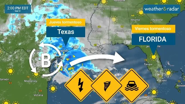 Fuertes bajas presiones se mueven sobre el sur de Texas el jueves.