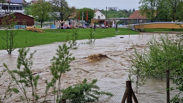 Am 7. Mai löst ein schweres Gewitter in Balingen im Zollernalbkreis Überschwemmungen aus.
