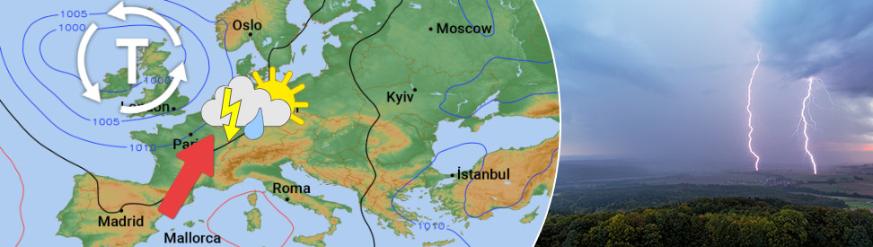 Wetterlage Ende der Woche und Foto eines Sommergewitters