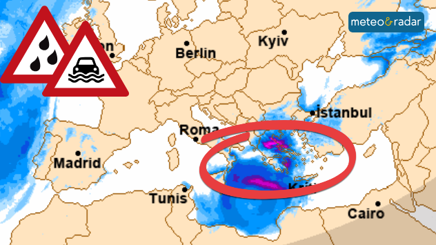 În unele părți ale Greciei sunt așteptate cantități foarte mari de precipitații în următoarele zile.