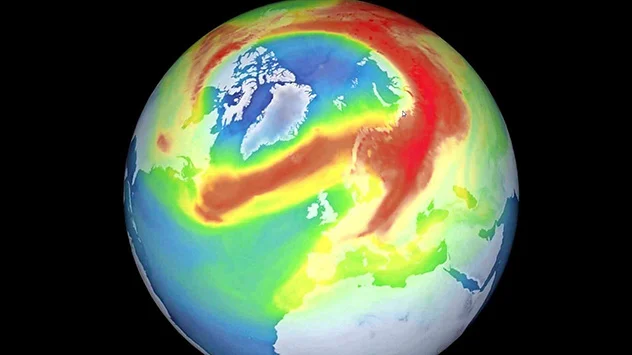 Grafik zeigt dünne Ozonschicht über Arktis.
