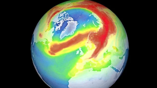 Bild: DLR/BIRA/ESA Grafik zeigt dünne Ozonschicht über Arktis.