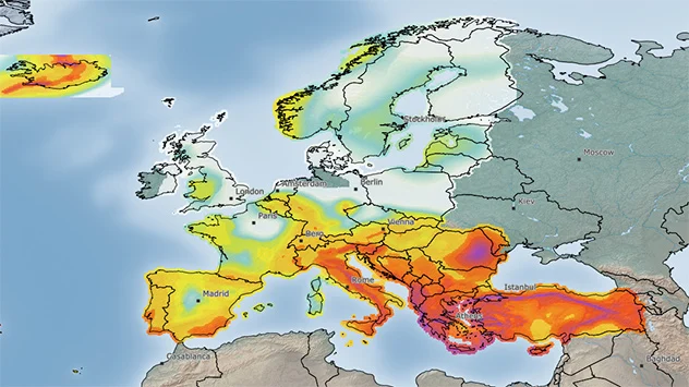 Die Gefährdungskarte zeigt, wo Erdbeben in Europa besonders häufig sind. 