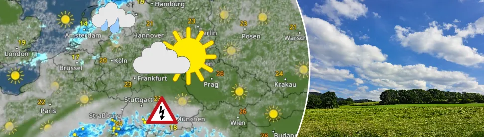 Drei Wetterzonen im WetterRadar für Samstag - blau-weißer Himmel  (c) Bild rechts: Kathrin Wenzel 