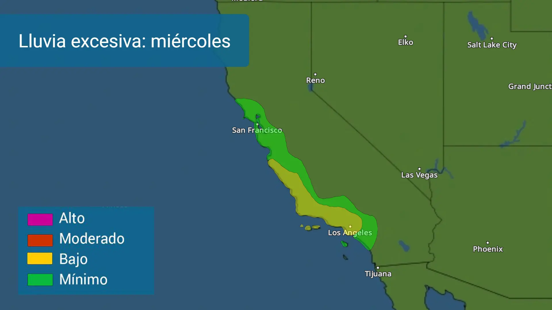 Lluvias cuantiosas e intensas el miércoles a lo largo de la costa de California. Inundaciones y deslaves serán probables. 