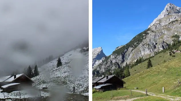 Webcamvergleich von einem Bild mit Schnee und einem ohne Schnee