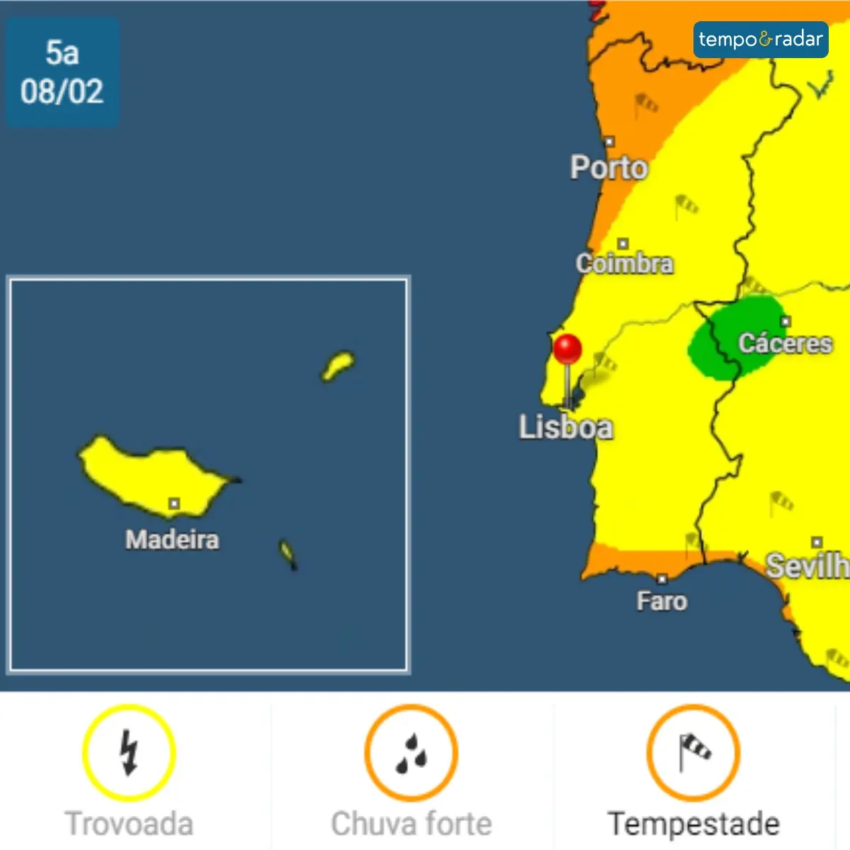 Ao tocar nesse alerta, será redirecionado para mapas interativos de Portugal continental.