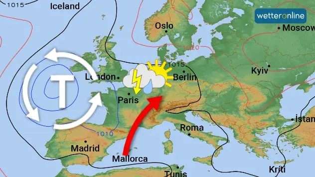 in der nächste Woche bestimmt wahrscheinlich ein Tief über Westeuropa unser Wetter. Dabei lenkt es warm und feuchte Luft zu uns. 