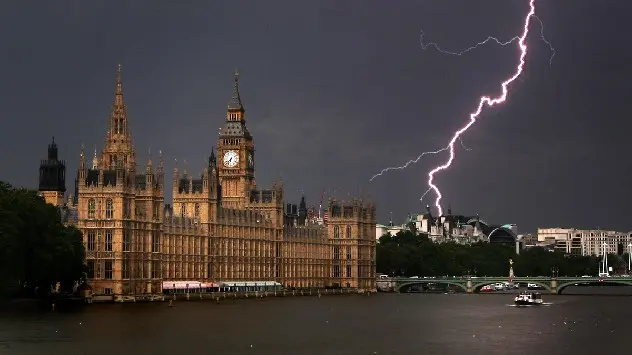 Lightning strikes near Parliment Buildings in London.