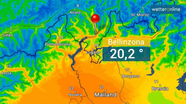 TemperaturRadar von Samstagmittag für das Tessin