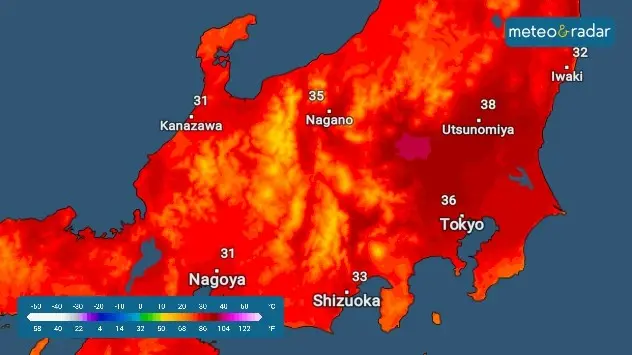 Temperaturile înregistrată sâmbătă, 25 iunie, în zona centrală a Japoniei. 