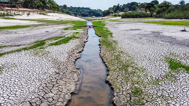 A tributary of the Amazon in Rio Negro in Brazil dries up almost entirely.