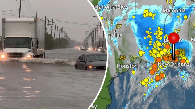 Überschwemmungen in New Orleans und WetterRadar mit schweren Gewittern