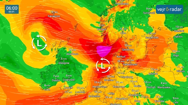 vindradaren viser blæst i hele Europa onsdag morgen