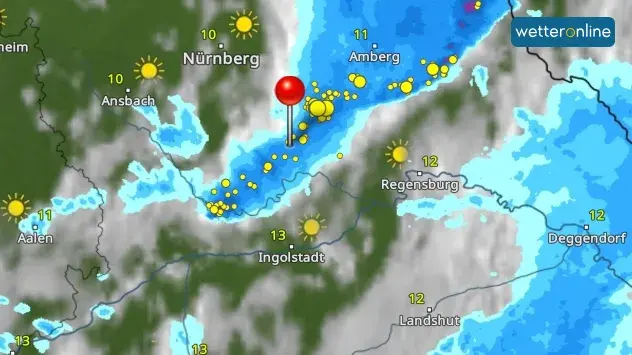 WetterRadar Donnerstagabend zeigt Gewitterlinie über Oberpfalz