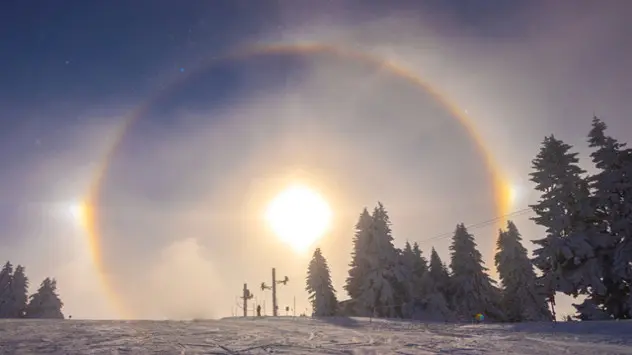 Zirkumzenitalbogen am Himmel mit der Sonne im Zentrum